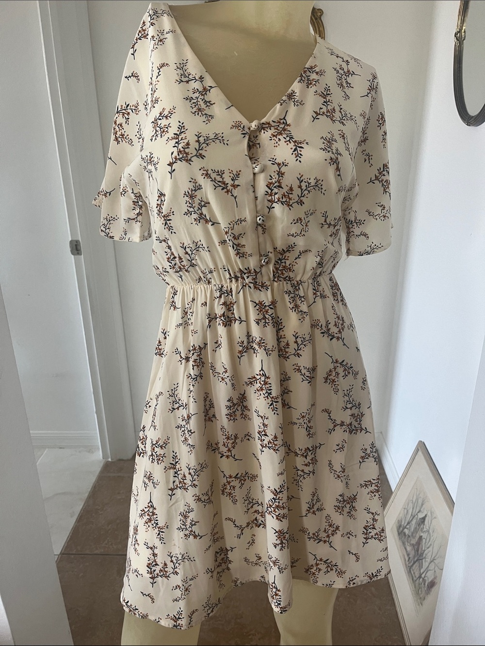 Sienna Sky Cream Floral V-Neck Button Dress